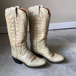 Vintage Western Cowgirl Boots Cream & Rust Orange Handmade The Sanders